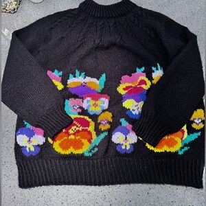 Black Floral Pansy Turtleneck Sweater